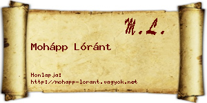 Mohápp Lóránt névjegykártya